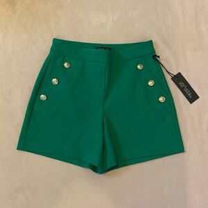 Rachel Zoe Emerald High-Waisted Shorts with Gold Buttons
